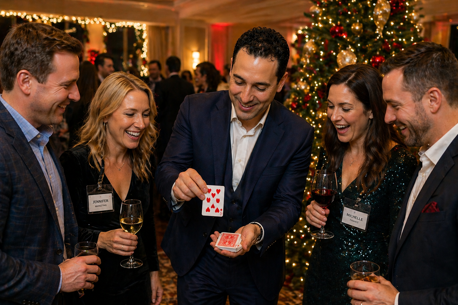 Magic Manny performing close-up magic for Holiday Party Magician in Minneapolis