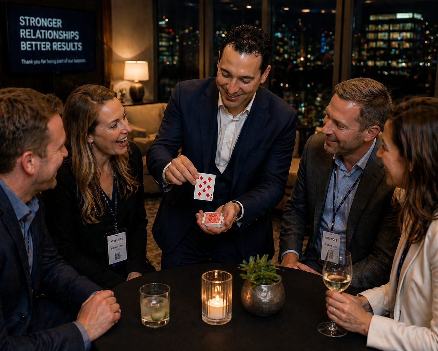 Magic Manny performing close-up magic for Entertainment for Small Group Corporate Events